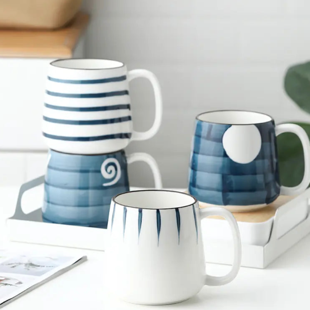 Large Hand-Painted Ceramic Coffee, Tea & Milk Mugs