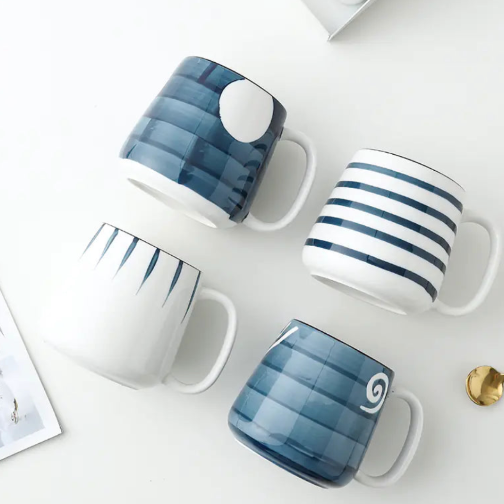 Large Hand-Painted Ceramic Coffee, Tea & Milk Mugs