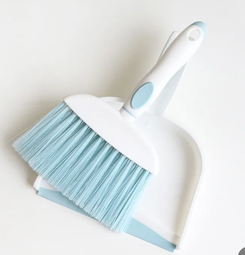 Plastic Dustpan and Brush Set - low, flat storage profile