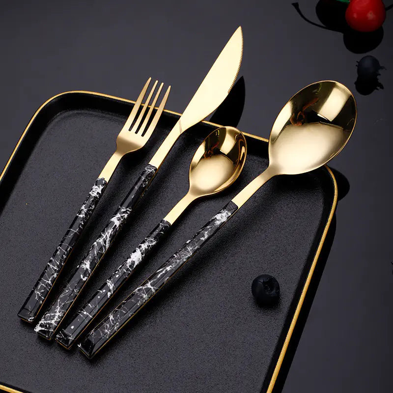 Plastic Handle Knife, Fork & Spoon Set