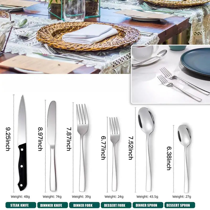 6-Piece Stainless Steel Silverware Set (With Steak Knives)