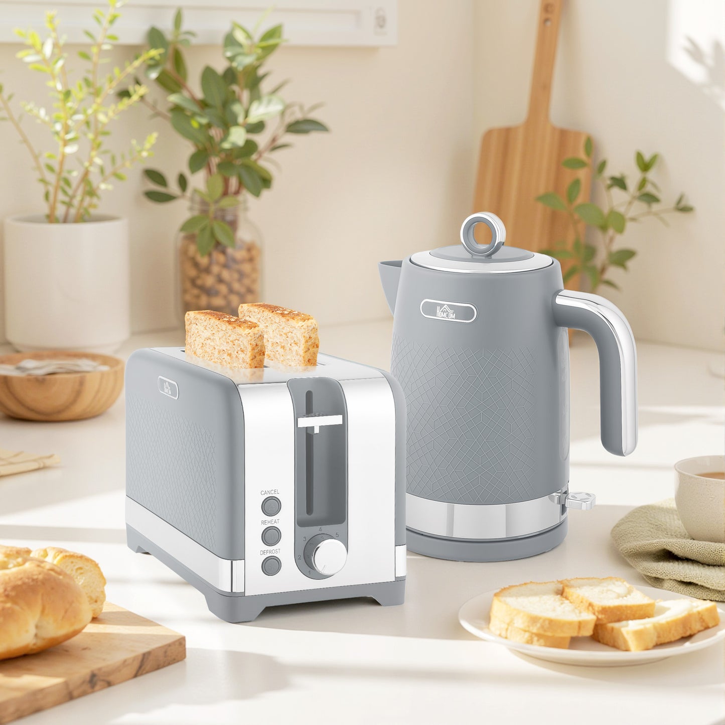 Sleek Textured Kettle & Toaster Set – Grey