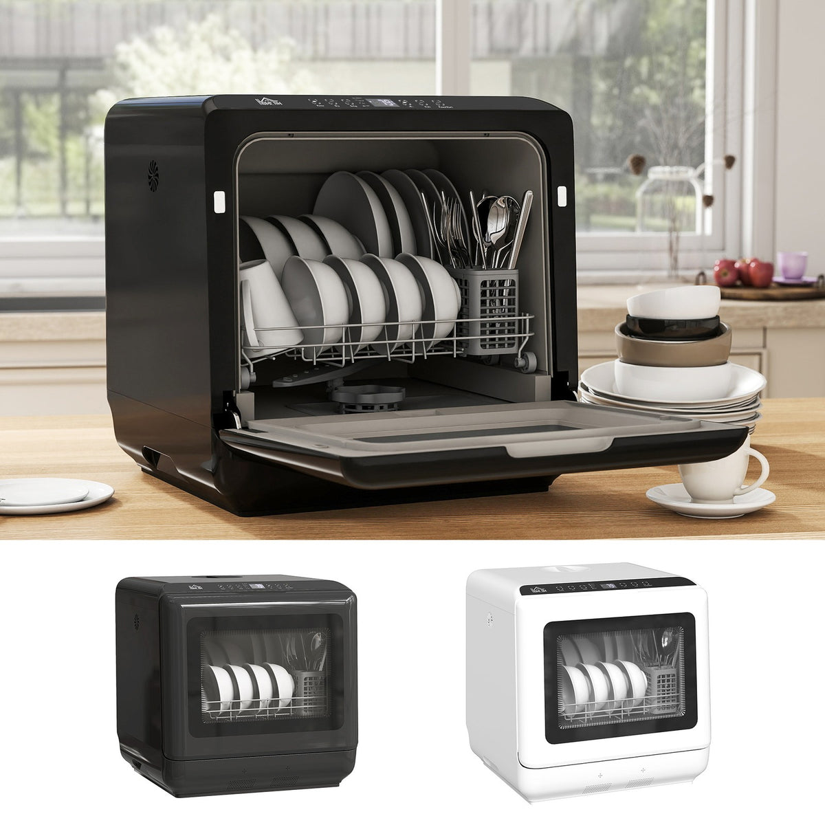 Tabletop Dishwasher, Mini Countertop Dishwasher with Built-In 6L Water Tank
