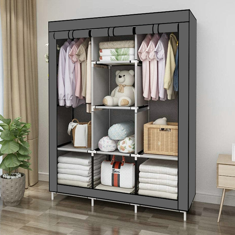 Fabric Wardrobe Organiser with Hanging Rail & Shelves