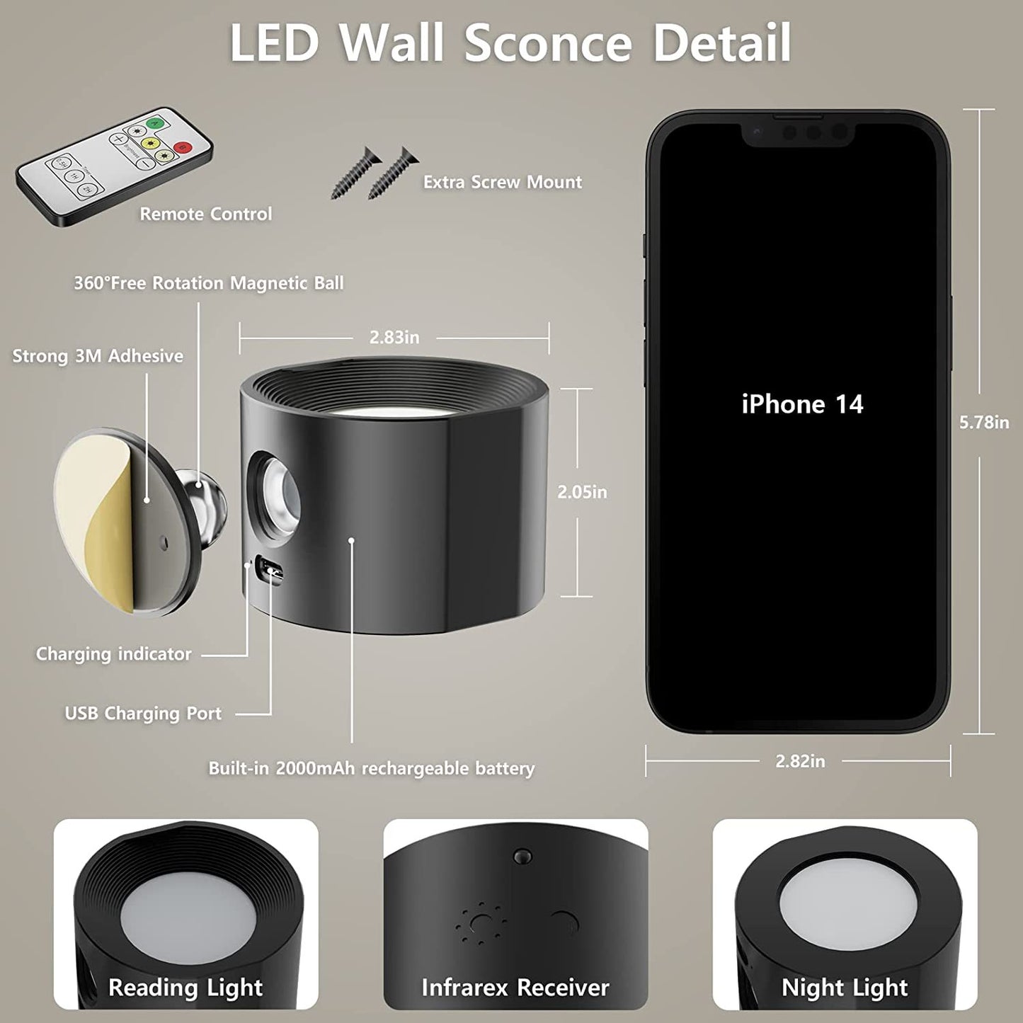 Magnetic Touch LED Wall Lamp (USB Rechargeable)