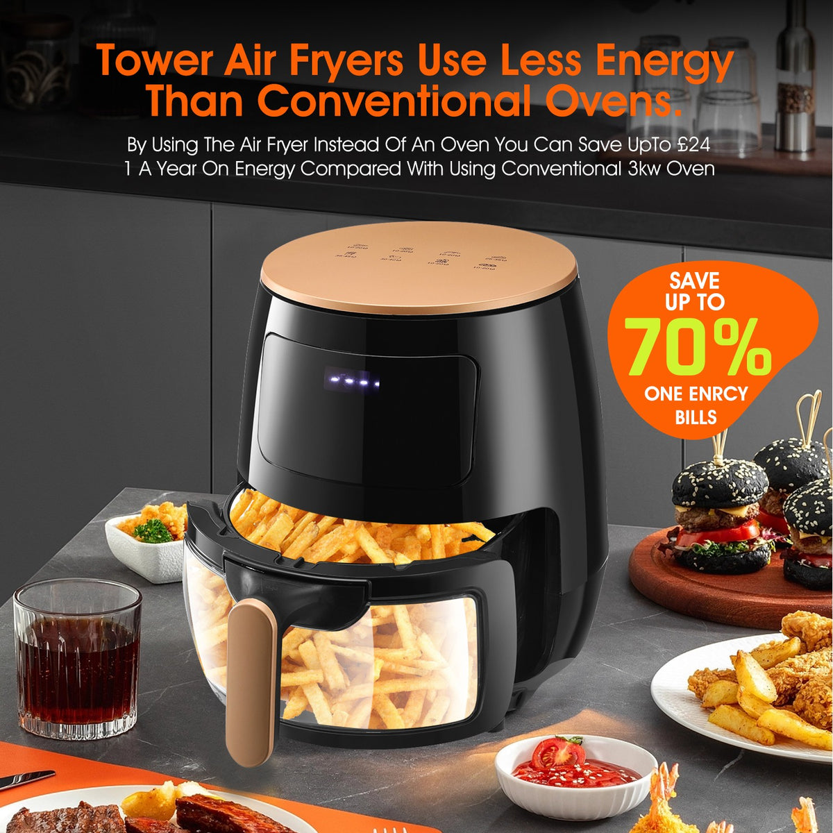 Air Fryer 6L Large Capacity Digital Touch Screen Mulitifunction Oil Free Frying