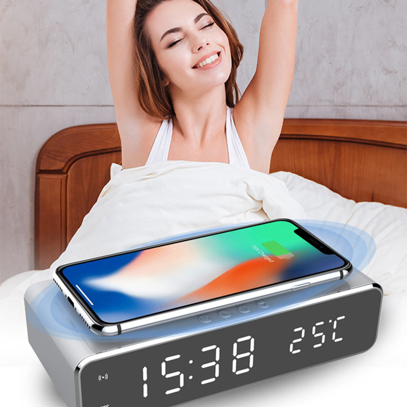 LED Mirror Alarm Clock with Wireless Charging