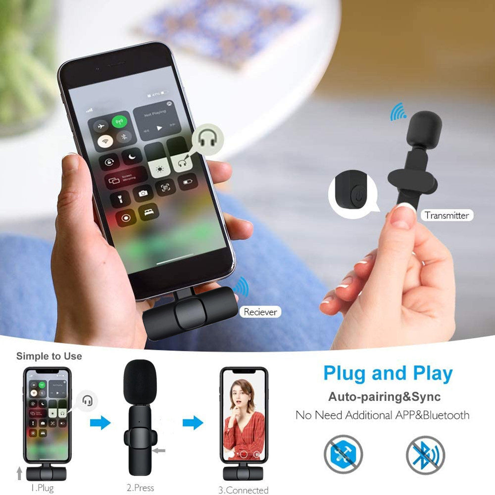 Wireless Lavalier Clip-On Microphone for iPhone, Android, Laptop (Lightning / USB-C)