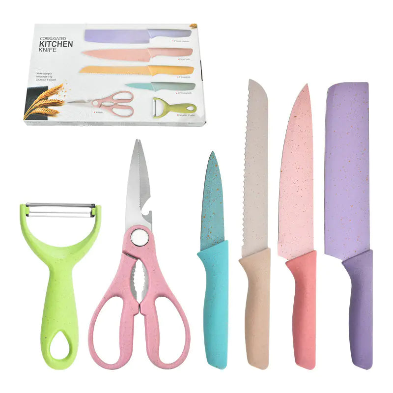 Colourful 6-Piece Kitchen Knifes, Peeler & Scissors Set